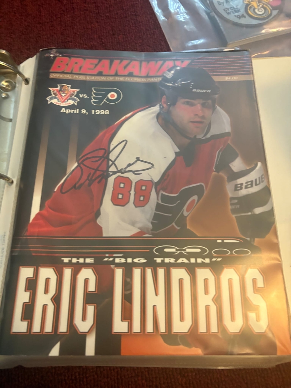 Eric Lindros Signed ‘Breakaway’ Hockey Poster - Red/White